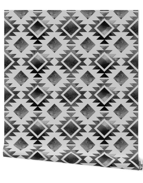 Jumbo Ombre Faded Vintage Tribal Boho Aztec Ethnic Blanket in Greyscale Wallpaper