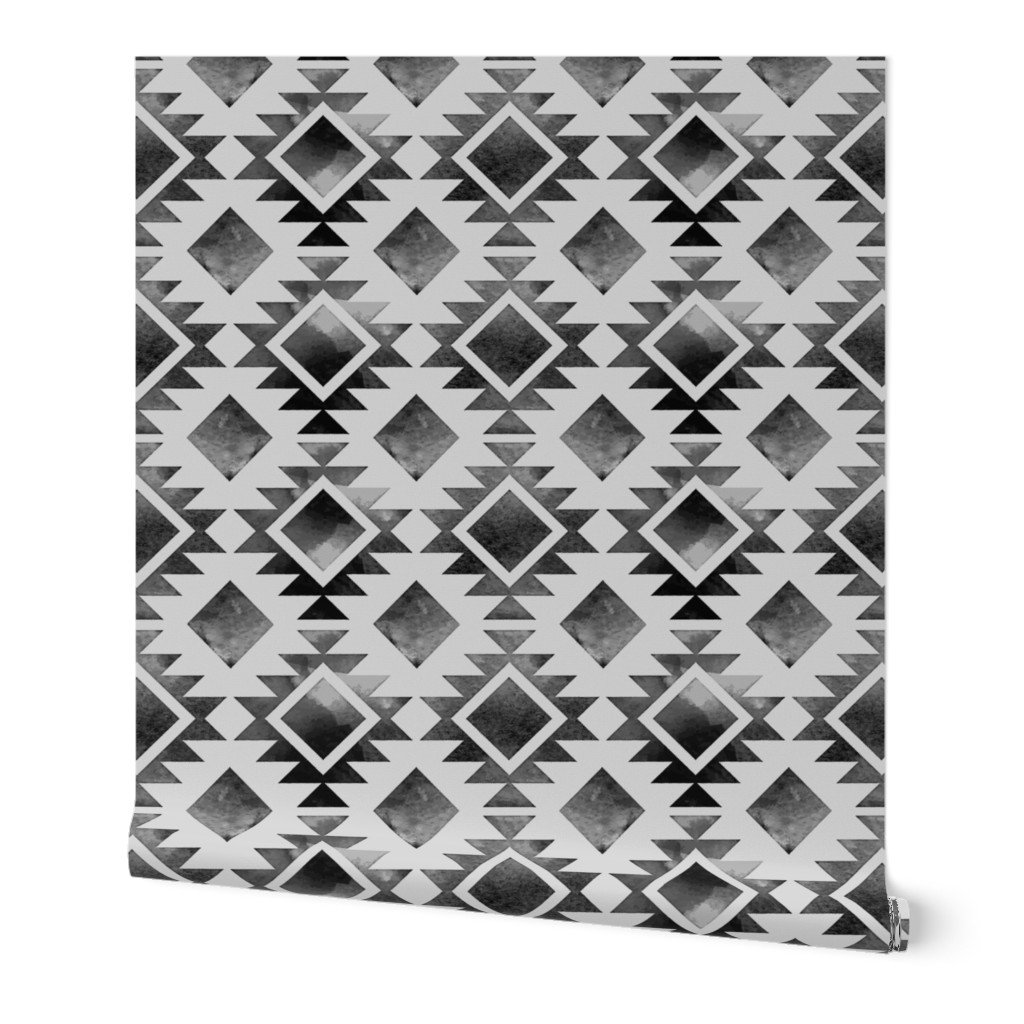 Jumbo Ombre Faded Vintage Tribal Boho Aztec Ethnic Blanket in Greyscale Wallpaper Jumbo Ombre Faded Vintage Tribal Boho Aztec Ethnic Blanket in Greyscale Wallpaper