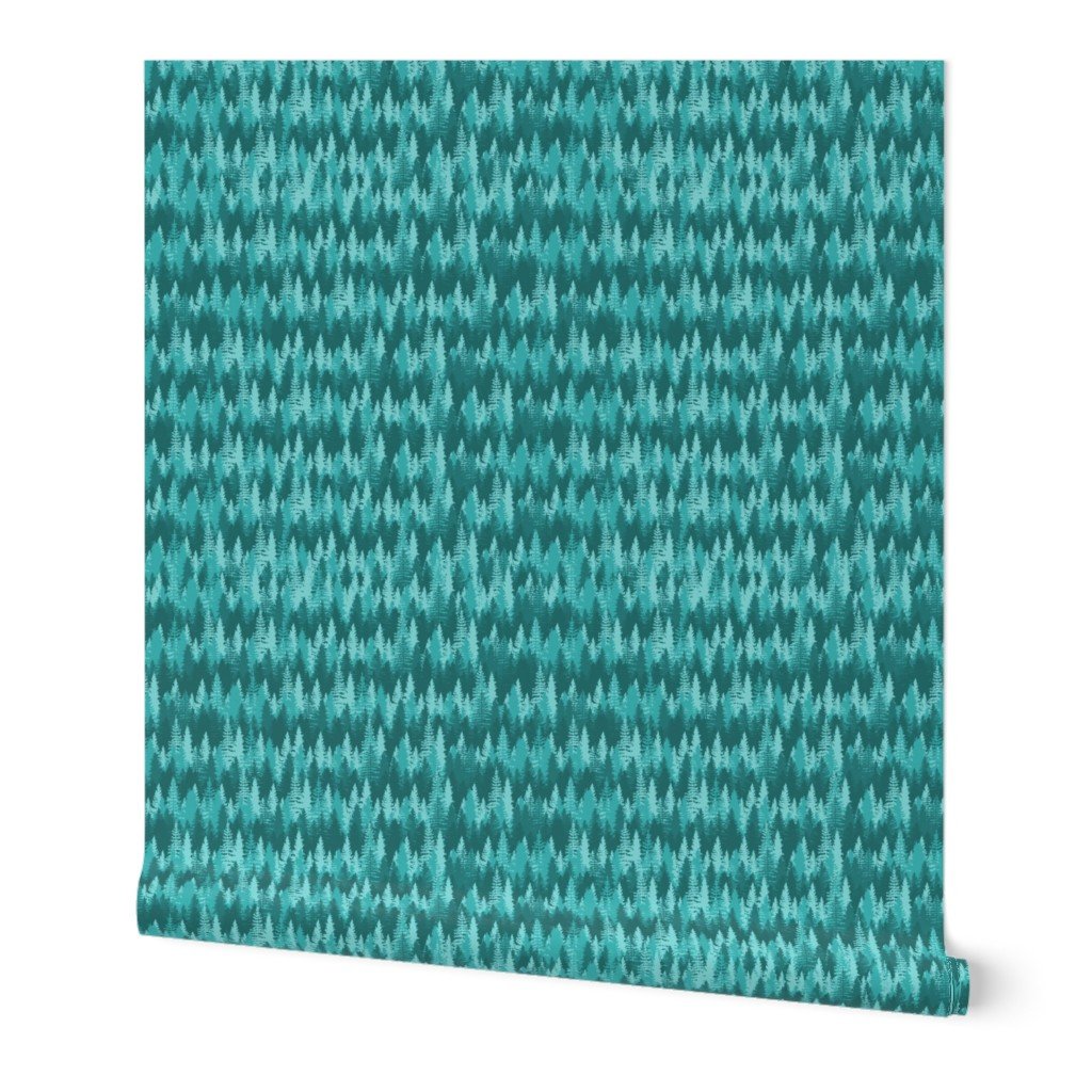 Small Endless Evergreen Forest with Fir Trees in Shades of Aqua Blue Wallpaper Small Endless Evergreen Forest with Fir Trees in Shades of Aqua Blue Wallpaper