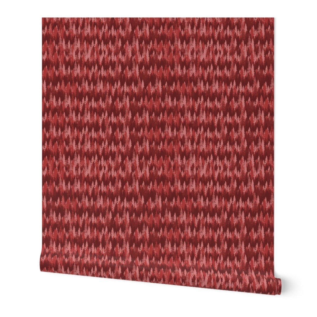 Small Endless Evergreen Forest with Fir Trees in Shades of Red Wallpaper Small Endless Evergreen Forest with Fir Trees in Shades of Red Wallpaper