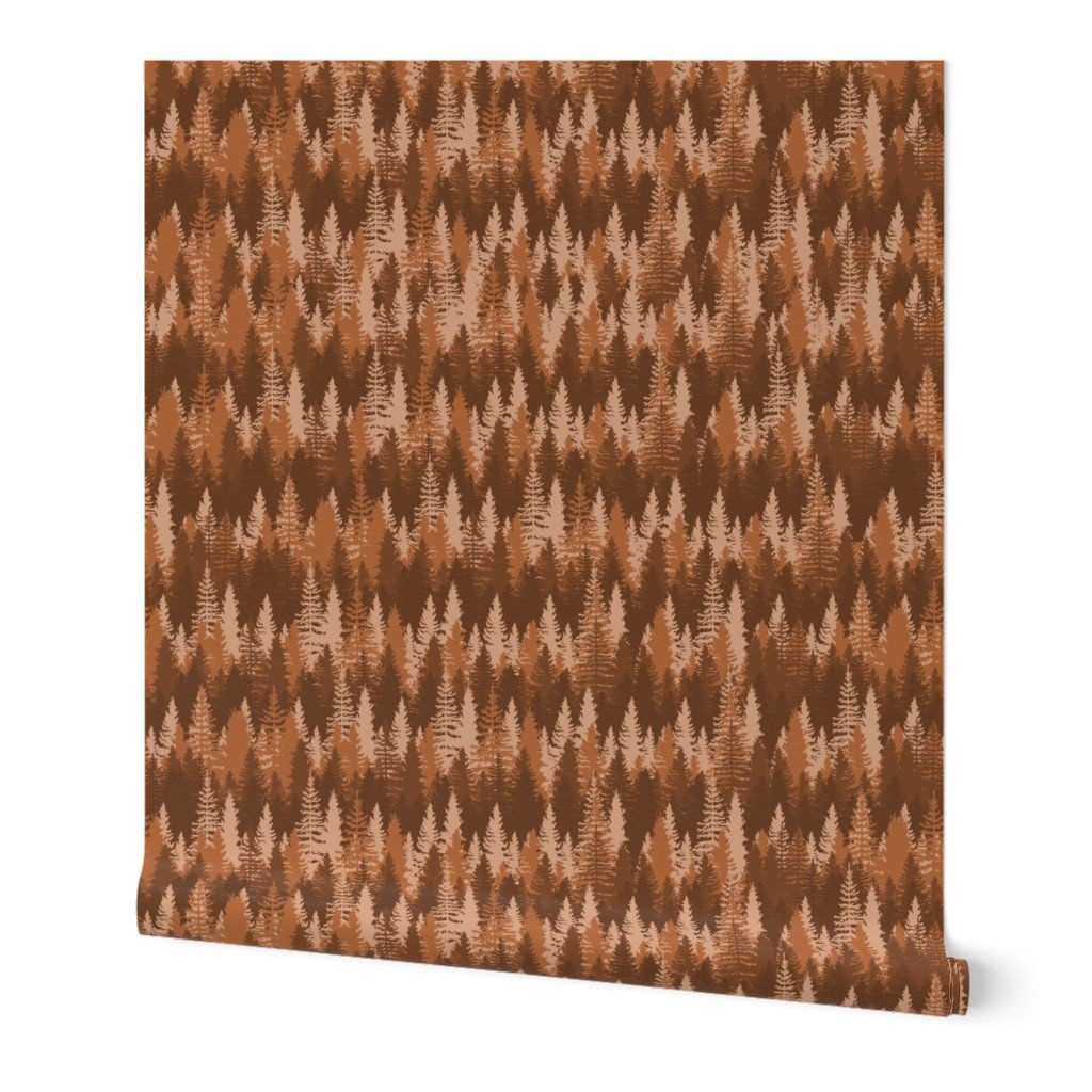 Endless Evergreen Forest with Fir Trees in Shades of Brown Wallpaper Endless Evergreen Forest with Fir Trees in Shades of Brown Wallpaper
