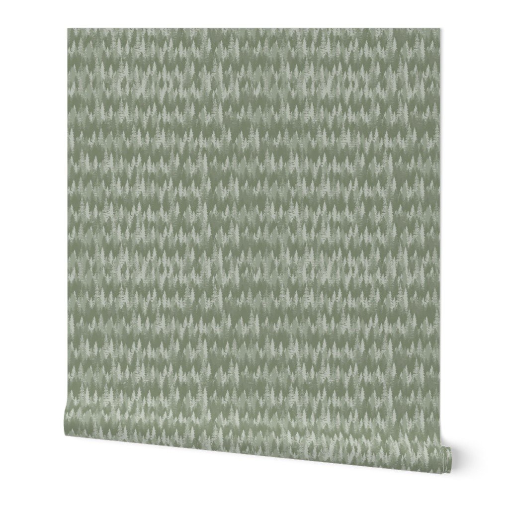 Small Endless Evergreen Forest with Fir Trees in Shades of Sage Green Wallpaper Small Endless Evergreen Forest with Fir Trees in Shades of Sage Green Wallpaper