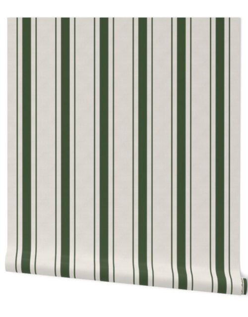 Tree Green Antique Vintage Mattress Ticking Stripe on Cream Wallpaper