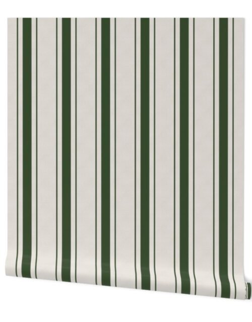 Forest Green Antique Vintage Mattress Ticking Stripe on Cream Wallpaper