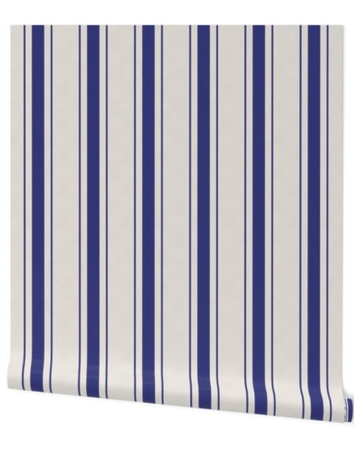 Cornflower Blue Antique Vintage Mattress Ticking Stripe on Cream Wallpaper