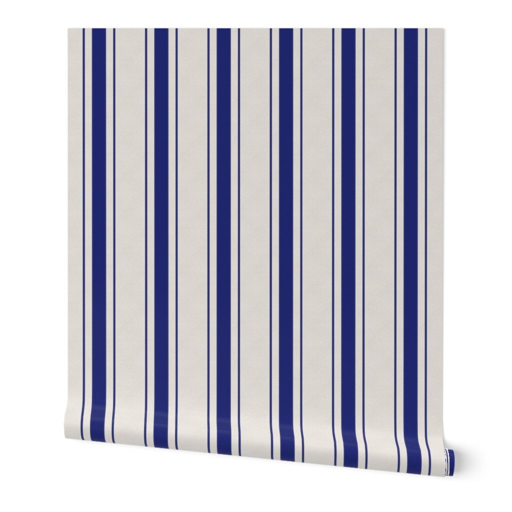 Midi Blue Antique Vintage Mattress Ticking Stripe on Cream Wallpaper Midi Blue Antique Vintage Mattress Ticking Stripe on Cream Wallpaper