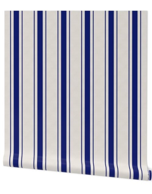 Navy Blue Antique Vintage Mattress Ticking Stripe on Cream Wallpaper