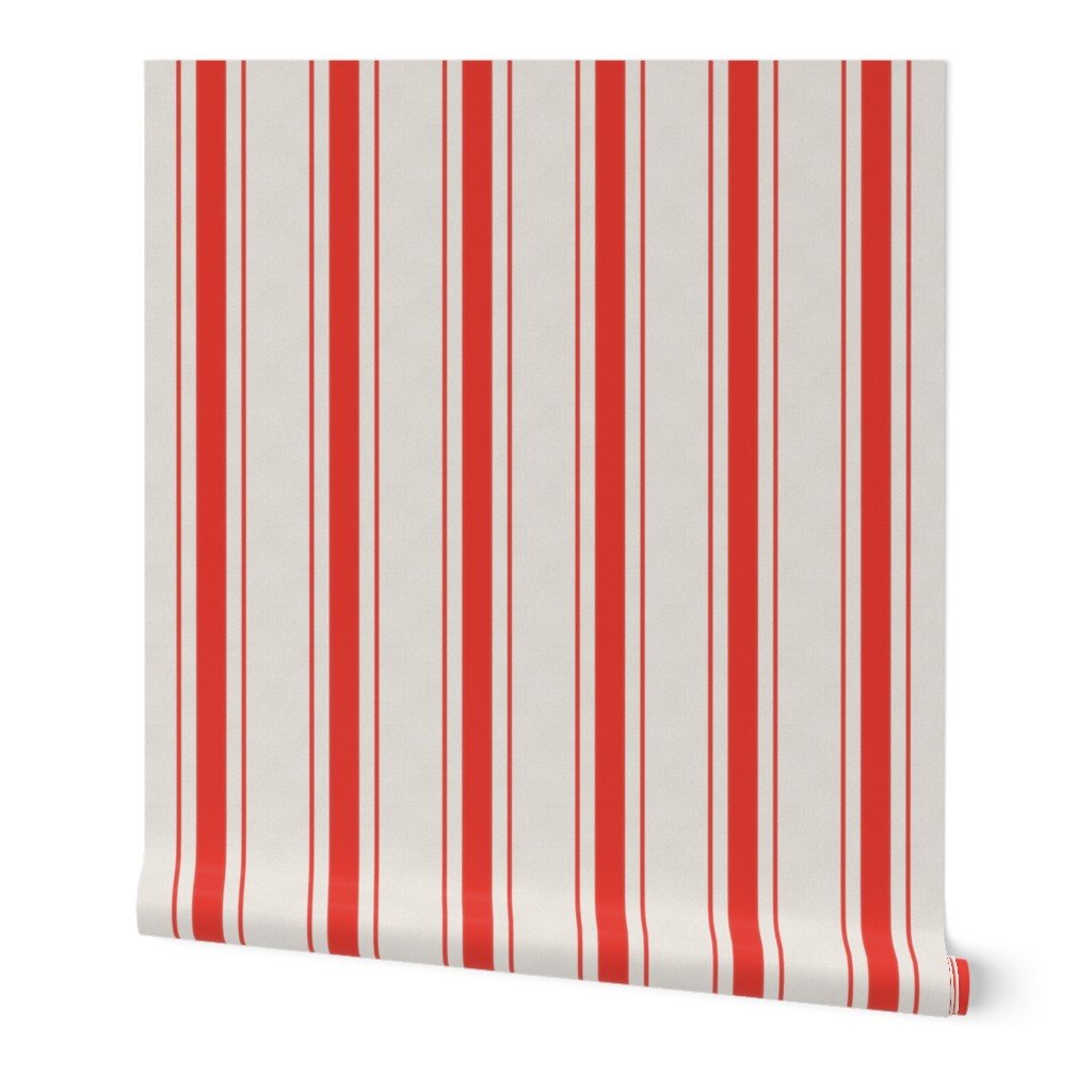 Carnelian Red Antique Vintage Mattress Ticking Stripe on Cream Wallpaper Carnelian Red Antique Vintage Mattress Ticking Stripe on Cream Wallpaper