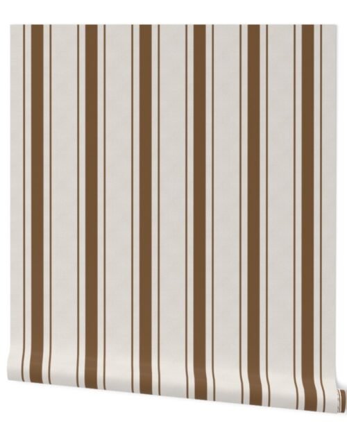 Cocoa  Brown Antique Vintage Mattress Ticking Stripe on Cream Wallpaper