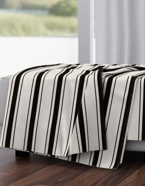 Medium Coal Black Antique Vintage Mattress Ticking Stripe on Cream Throw Blanket