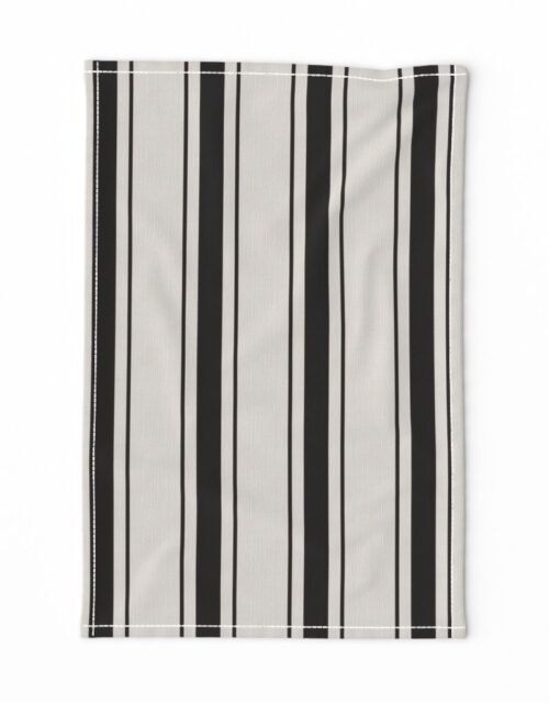 Medium Coal Black Antique Vintage Mattress Ticking Stripe on Cream Tea Towel