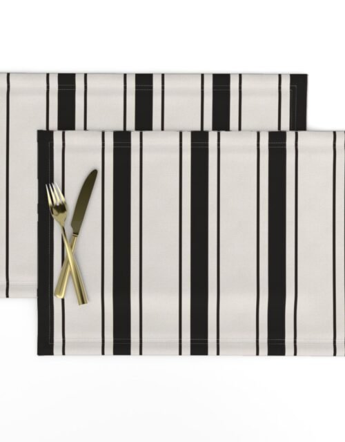 Medium Coal Black Antique Vintage Mattress Ticking Stripe on Cream Placemats