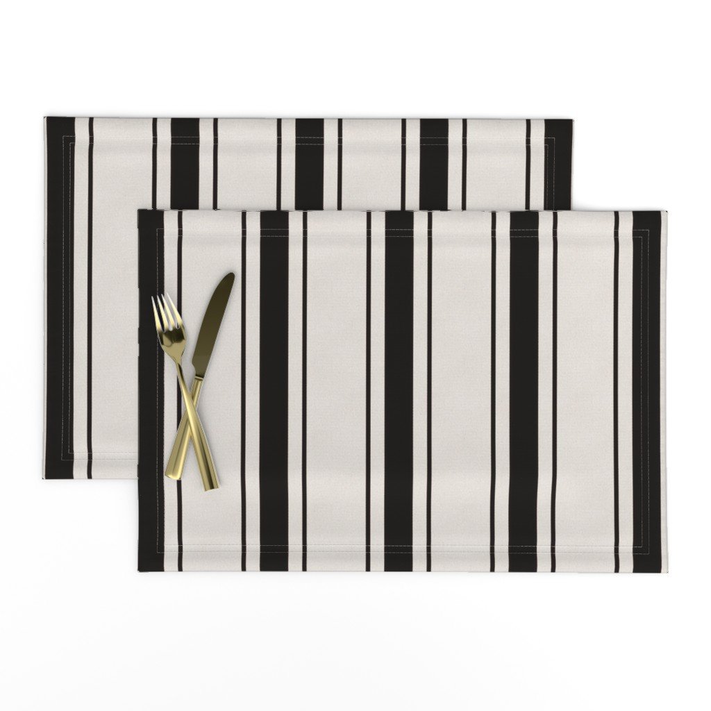 Medium Coal Black Antique Vintage Mattress Ticking Stripe on Cream Placemats Medium Coal Black Antique Vintage Mattress Ticking Stripe on Cream Placemats