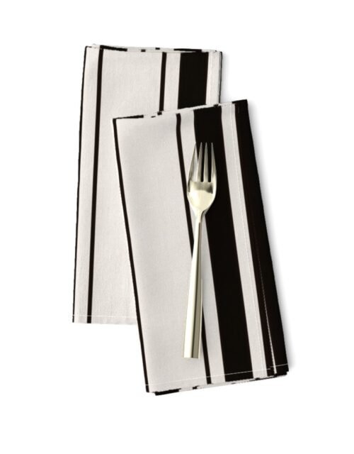 Medium Coal Black Antique Vintage Mattress Ticking Stripe on Cream Dinner Napkins