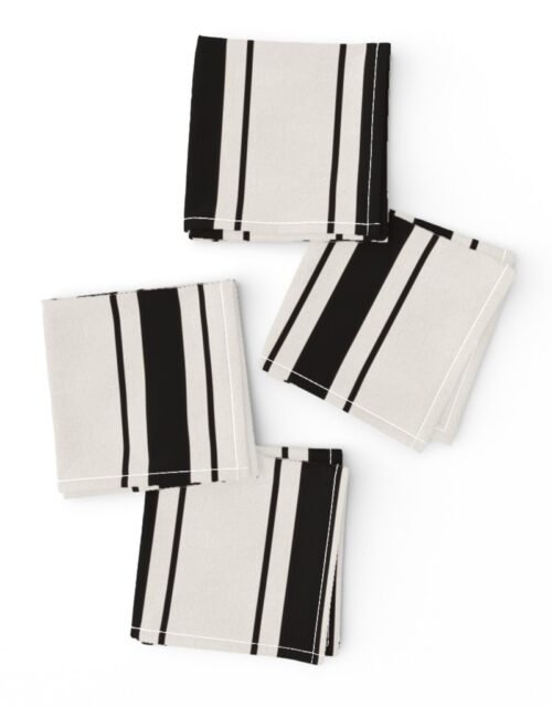 Medium Coal Black Antique Vintage Mattress Ticking Stripe on Cream Cocktail Napkins
