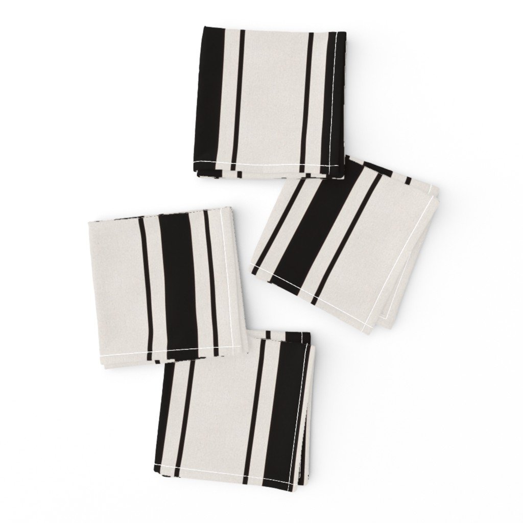 Medium Coal Black Antique Vintage Mattress Ticking Stripe on Cream Cocktail Napkins Medium Coal Black Antique Vintage Mattress Ticking Stripe on Cream Cocktail Napkins