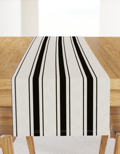 Medium Coal Black Antique Vintage Mattress Ticking Stripe on Cream Table Runner