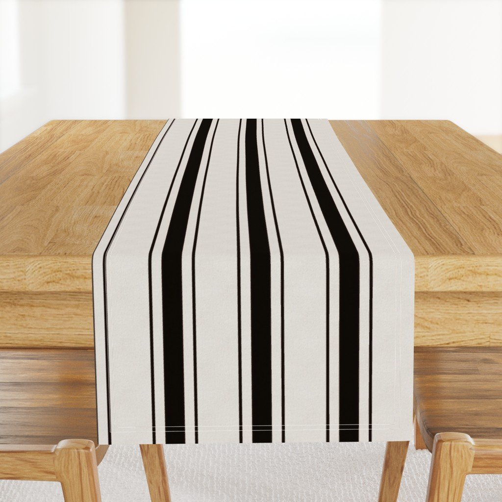 Medium Coal Black Antique Vintage Mattress Ticking Stripe on Cream Table Runner Medium Coal Black Antique Vintage Mattress Ticking Stripe on Cream Table Runner