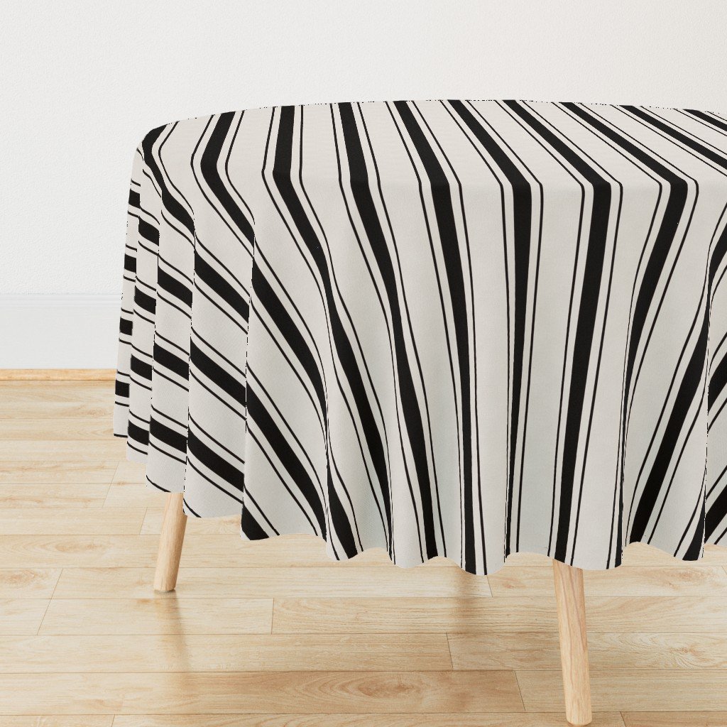 Medium Coal Black Antique Vintage Mattress Ticking Stripe on Cream Round Tablecloth Medium Coal Black Antique Vintage Mattress Ticking Stripe on Cream Round Tablecloth