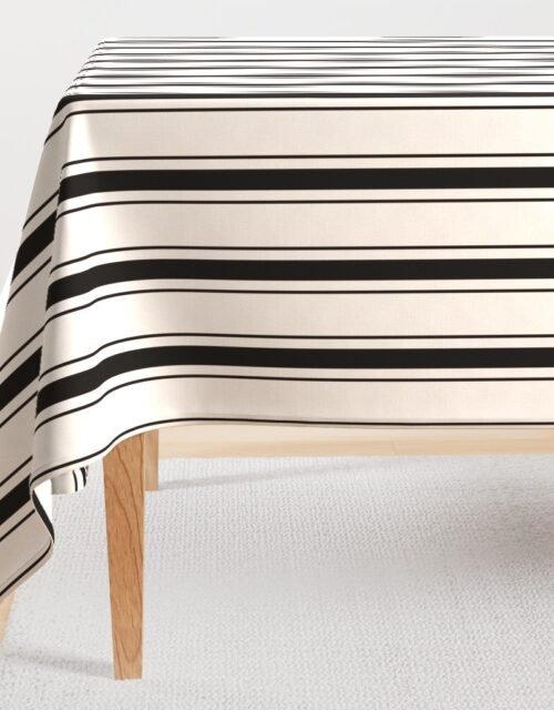 Medium Coal Black Antique Vintage Mattress Ticking Stripe on Cream Rectangular Tablecloth
