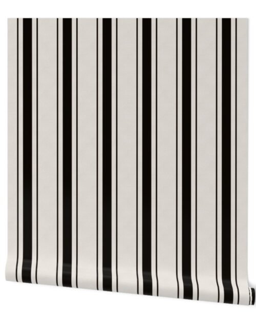 Medium Coal Black Antique Vintage Mattress Ticking Stripe on Cream Wallpaper