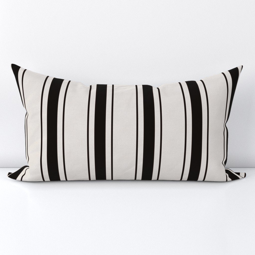 Medium Coal Black Antique Vintage Mattress Ticking Stripe on Cream Lumbar Throw Pillow Medium Coal Black Antique Vintage Mattress Ticking Stripe on Cream Lumbar Throw Pillow