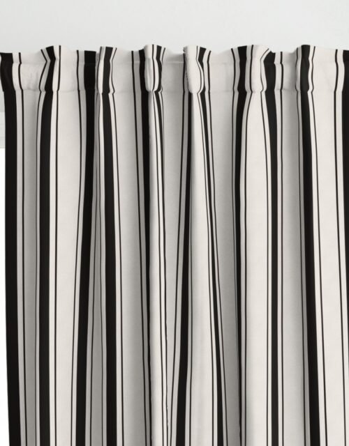 Medium Coal Black Antique Vintage Mattress Ticking Stripe on Cream Curtains