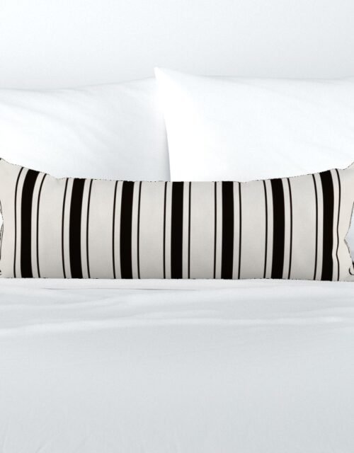 Medium Coal Black Antique Vintage Mattress Ticking Stripe on Cream Extra Long Lumbar Pillow