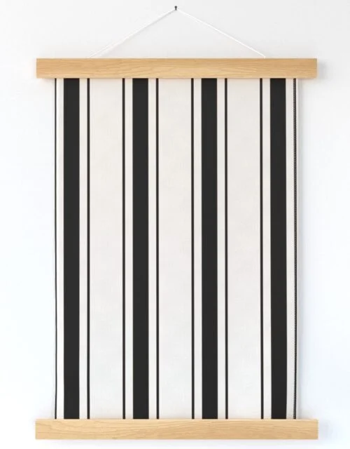 Medium Coal Black Antique Vintage Mattress Ticking Stripe on Cream Wall Hanging