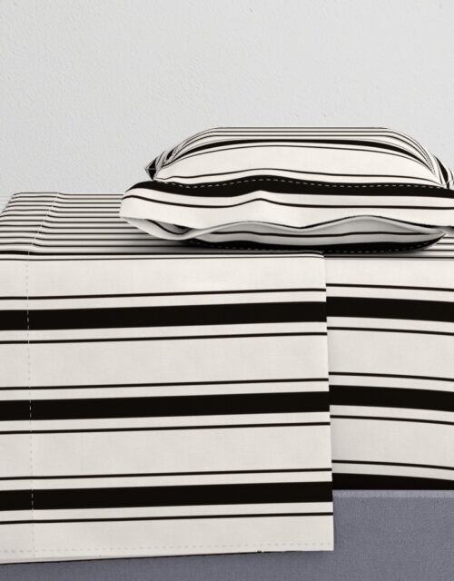 Medium Coal Black Antique Vintage Mattress Ticking Stripe on Cream Sheet Set