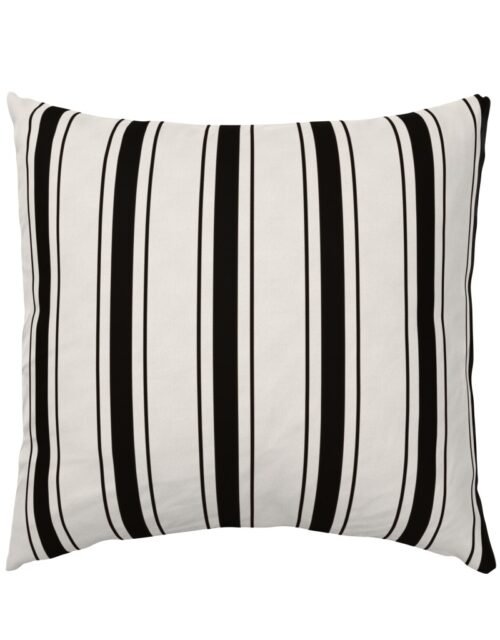 Medium Coal Black Antique Vintage Mattress Ticking Stripe on Cream Euro Pillow Sham