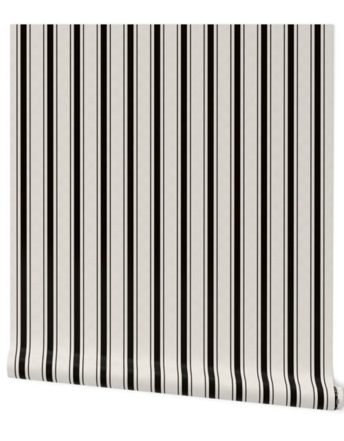 Small Coal Black Antique Vintage Mattress Ticking Stripe on Cream Wallpaper