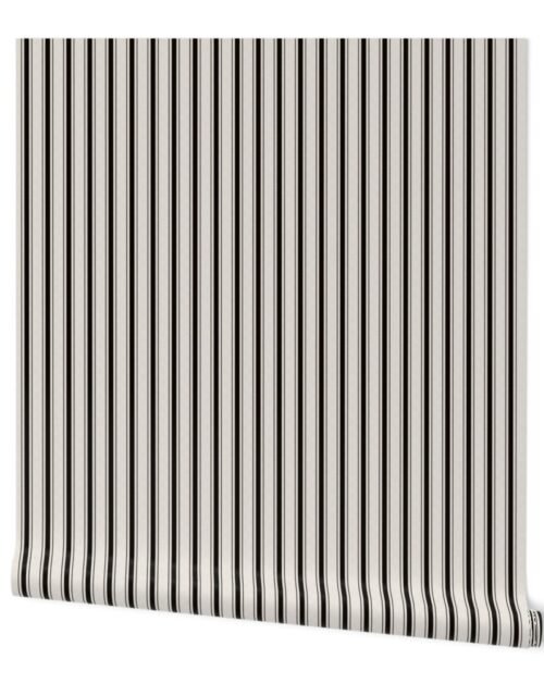 Mini Coal Black Antique Vintage Mattress Ticking Stripe on Cream Wallpaper