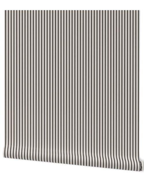 Micro Coal Black Antique Vintage Mattress Ticking Stripe on Cream Wallpaper