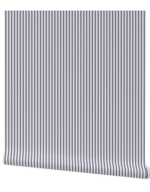 Micro Cornflower Blue Antique Vintage Mattress Ticking Stripe on Cream Wallpaper