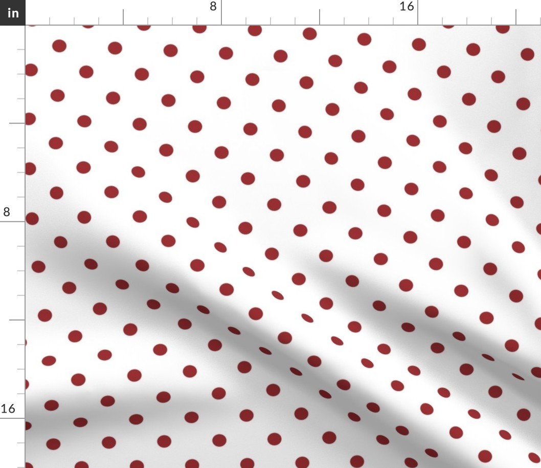 1/2 inch Classic Lava Falls Red Polkadots on White Fabric 1/2 inch Classic Lava Falls Red Polkadots on White Fabric