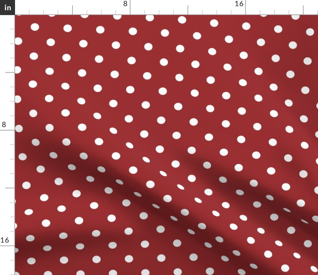 1/2 inch Classic White Polkadots on Lava Falls Red Fabric 1/2 inch Classic White Polkadots on Lava Falls Red Fabric