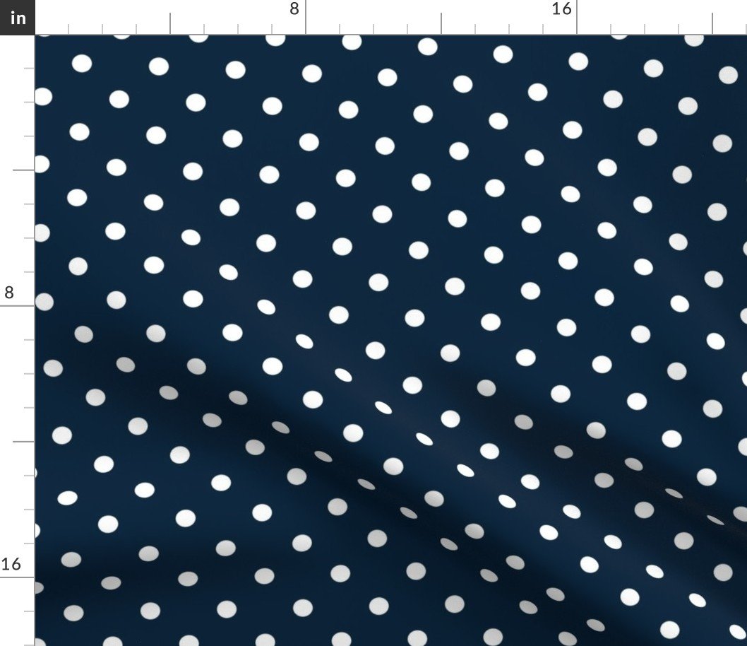 1/2 inch Classic White Polkadots on Navy Blue Fabric 1/2 inch Classic White Polkadots on Navy Blue Fabric