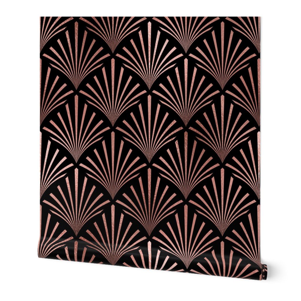 Copper Rose Gold and Black Jumbo Art Deco Palm Fans Wallpaper Copper Rose Gold and Black Jumbo Art Deco Palm Fans Wallpaper