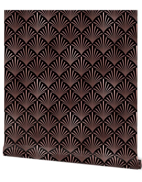 Copper Rose Gold and Black Jumbo Art Deco Palm Fans Wallpaper