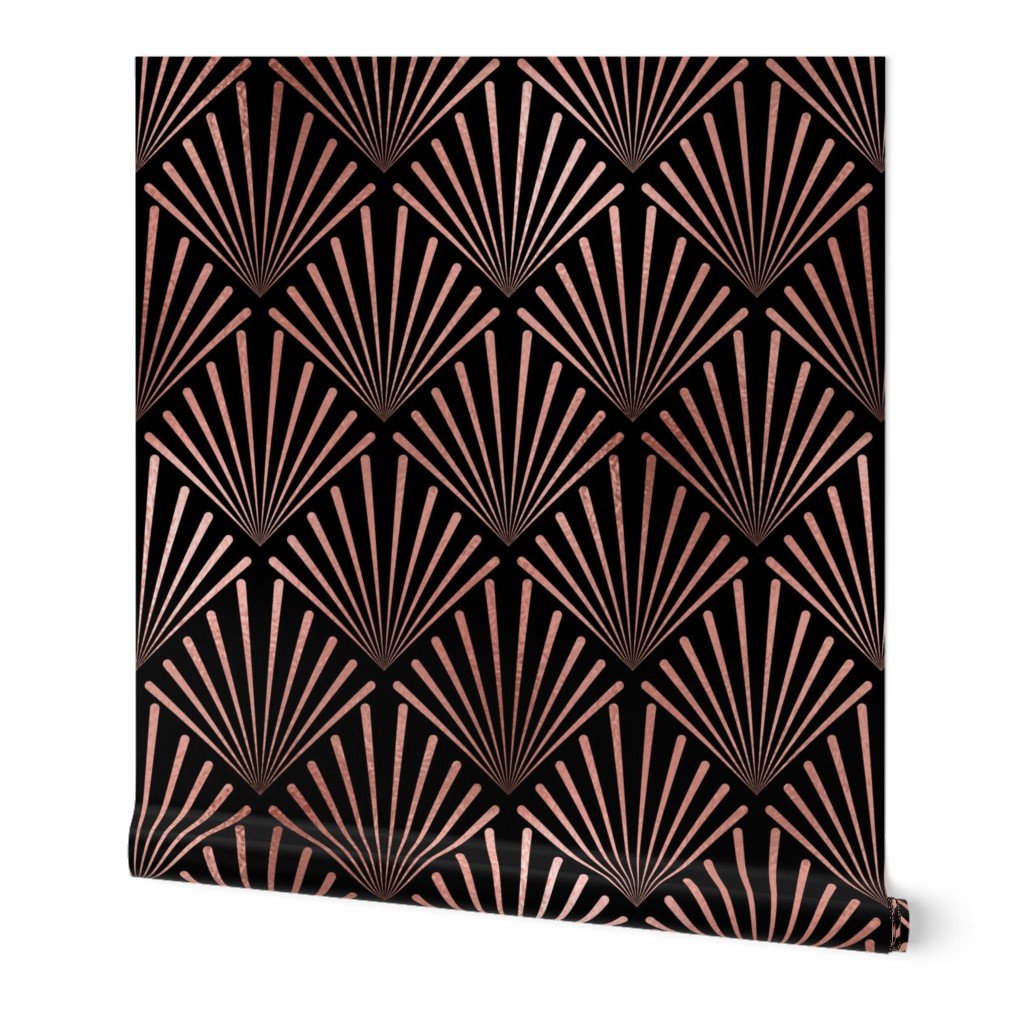 Copper Rose Gold and Black Jumbo Art Deco Palm Fronds Wallpaper Copper Rose Gold and Black Jumbo Art Deco Palm Fronds Wallpaper