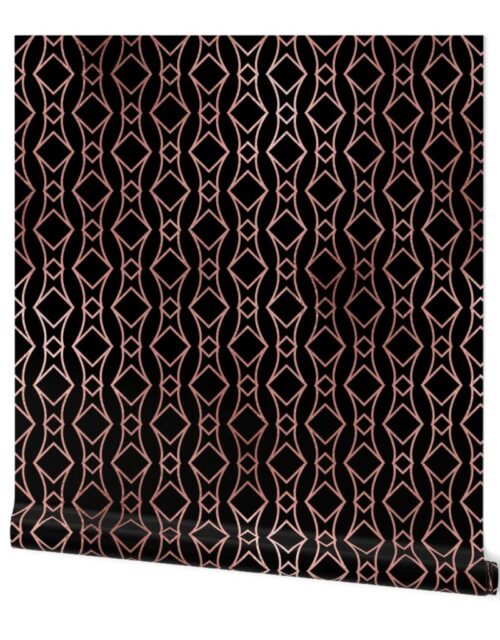 Copper Rose Gold and Black Art Deco Jumbo Geometric Linking Squares Wallpaper