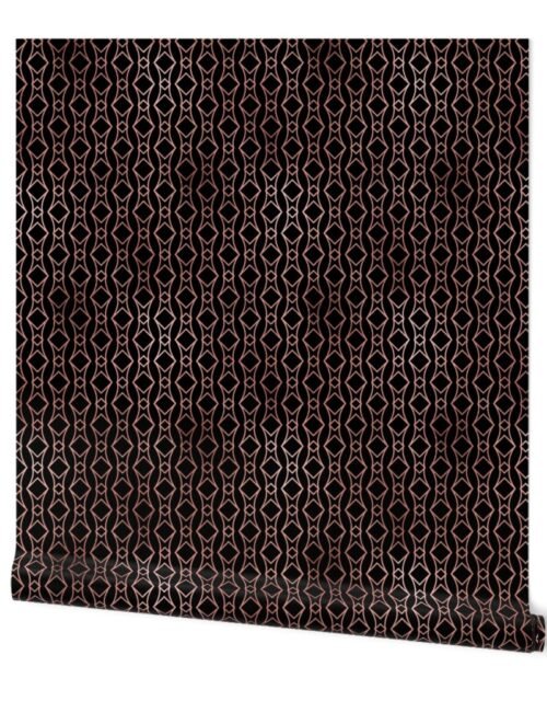 Copper Rose Gold and Black Art Deco Jumbo Geometric Linking Squares Wallpaper