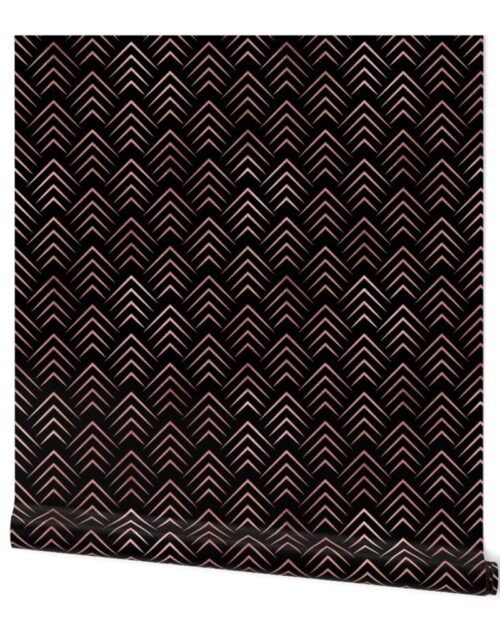 Copper Rose Gold and Black Art Deco Jumbo Chevrons Wallpaper