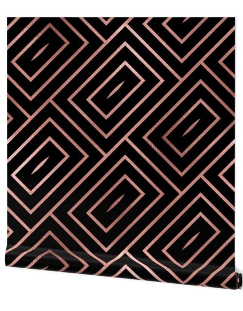 Copper Rose Gold  and Black Jumbo Art Deco Rectangles Wallpaper