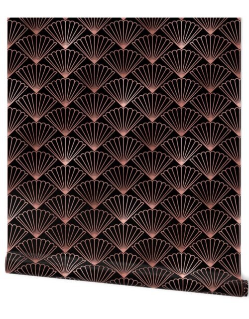 Copper Rose Gold  and Black Art Deco Scallop Shells Wallpaper