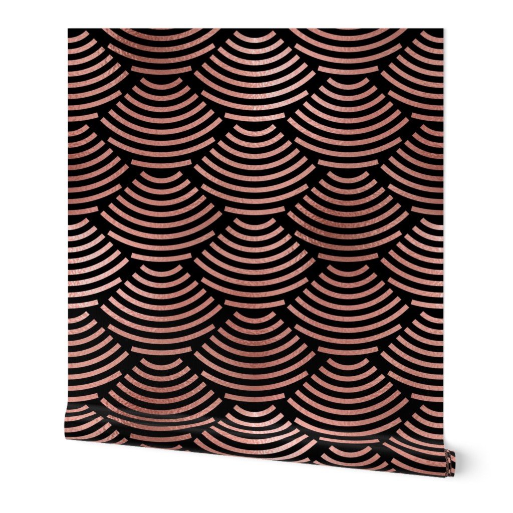 Copper Rose Gold and Black Jumbo Art Deco Ellipses Wallpaper Copper Rose Gold and Black Jumbo Art Deco Ellipses Wallpaper