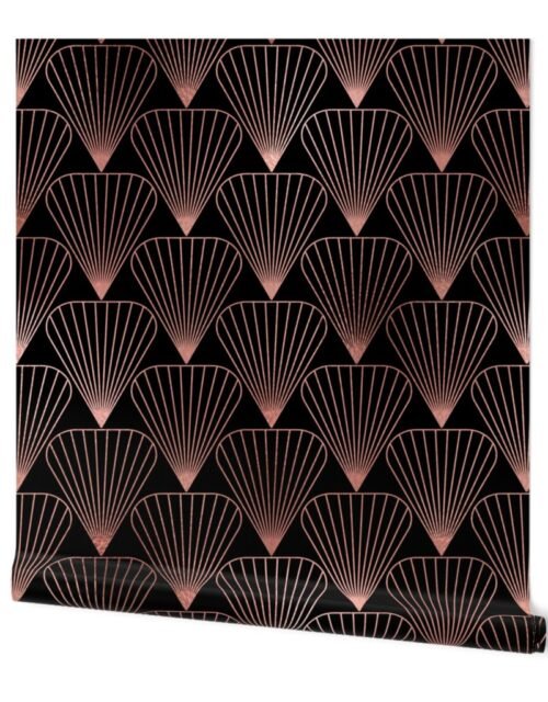 Copper Rose Gold  and Black Jumbo Art Deco Fans Wallpaper
