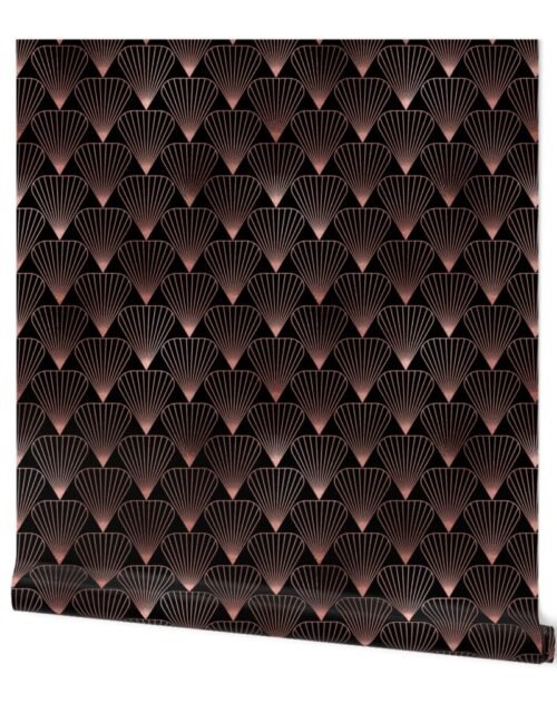 Copper Rose Gold  and Black Art Deco Fans Wallpaper