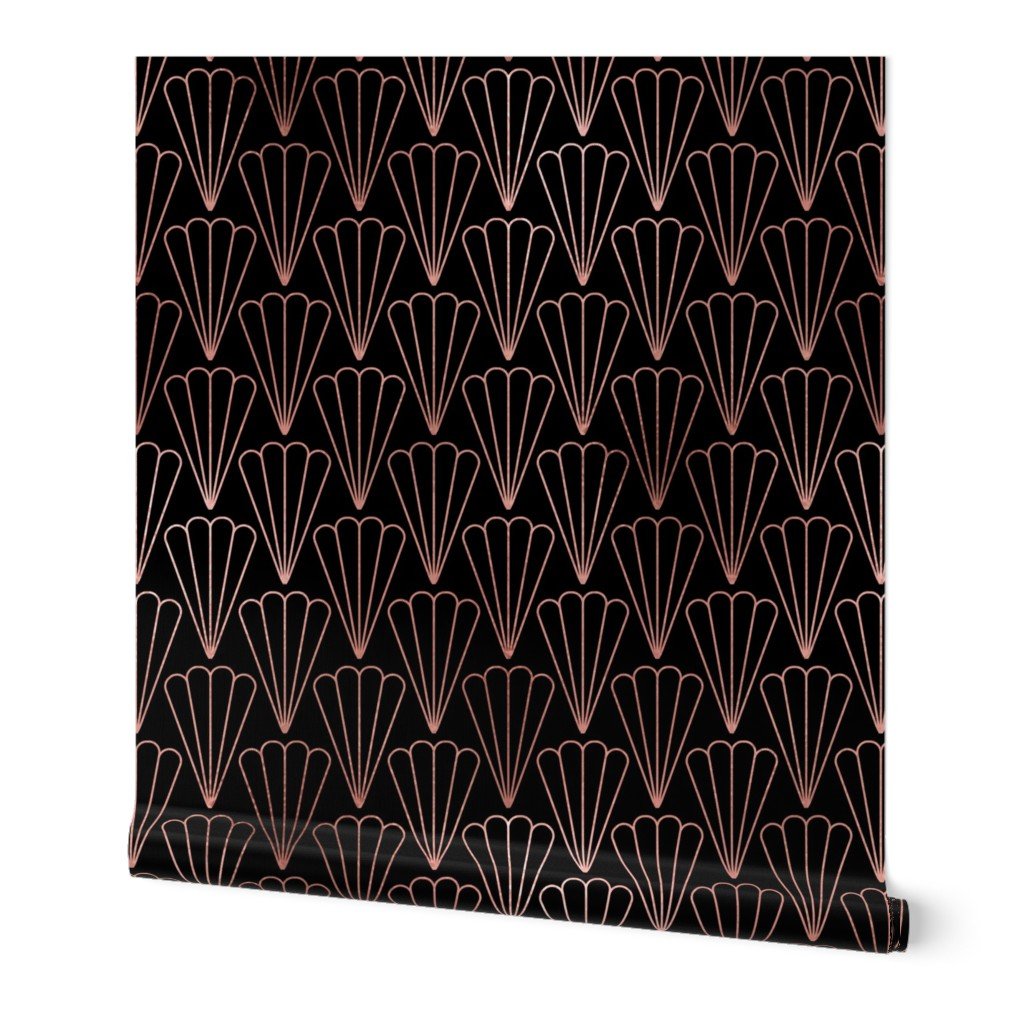Copper Rose Gold and Black Jumbo Art Deco Fluted Fans Wallpaper Copper Rose Gold and Black Jumbo Art Deco Fluted Fans Wallpaper